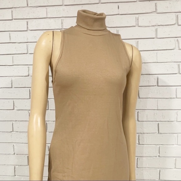 Zara Women’s Tan High Collar Rib Dress - Picture 2 of 6